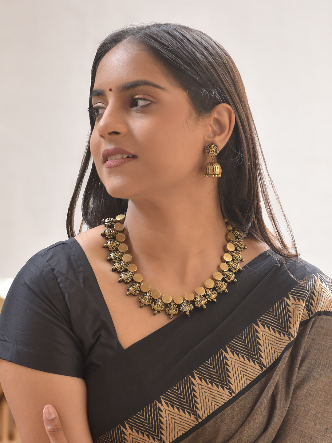 Lakshmi Kuberanka — Handmade Terracotta Lakshmi Coin Temple Necklace Set with Antique Jhumkas