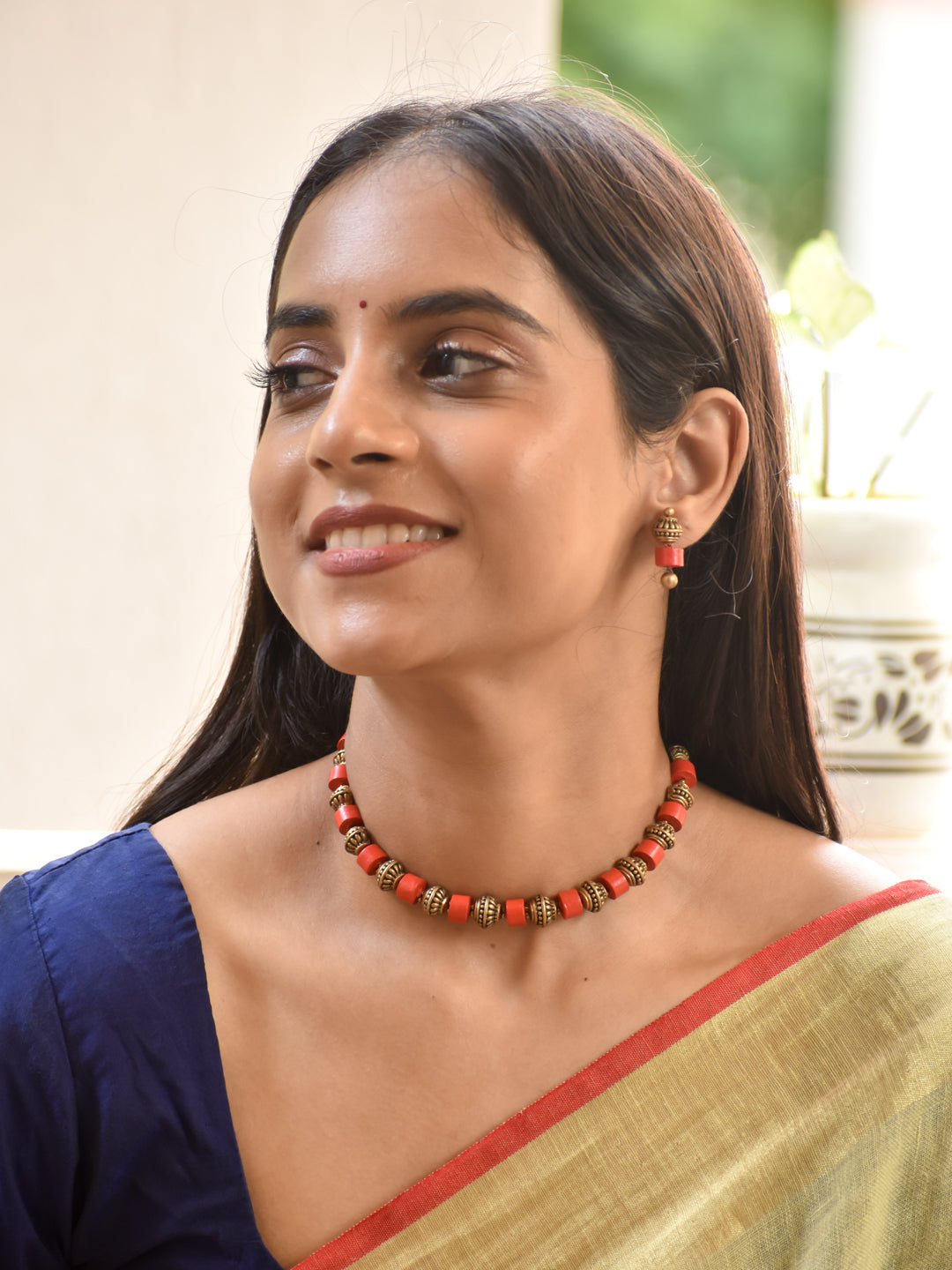 Coral Bead Design Handmade Terracotta Choker Set