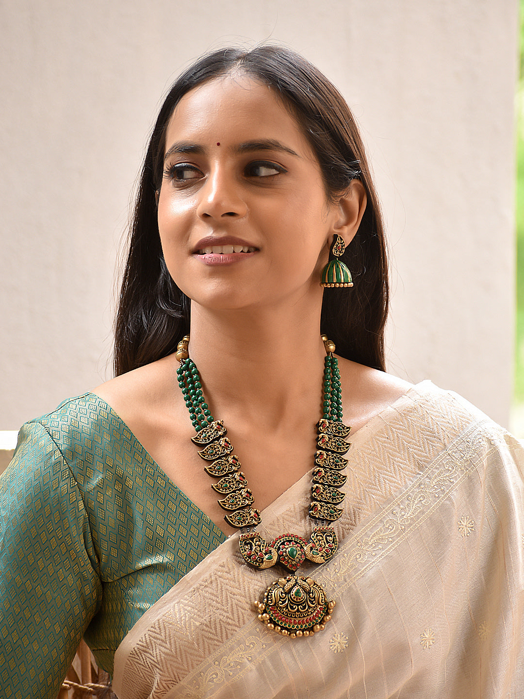 Trishna — Green Beaded Temple Necklace