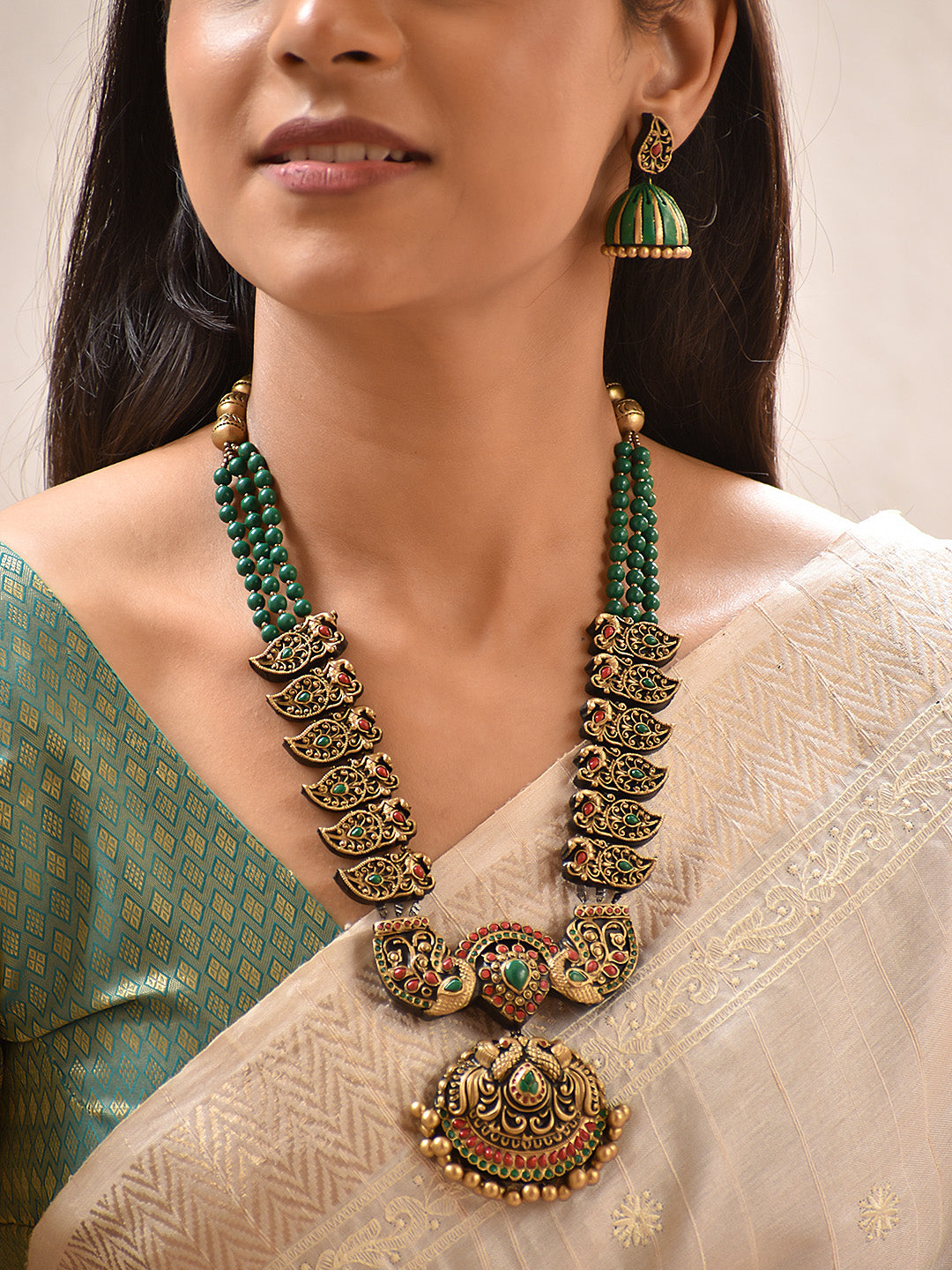 Trishna — Green Beaded Temple Necklace