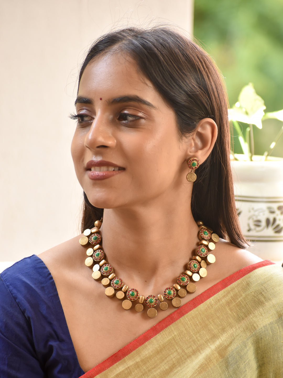 Emerald Coin Handmade Terracotta Necklace Set