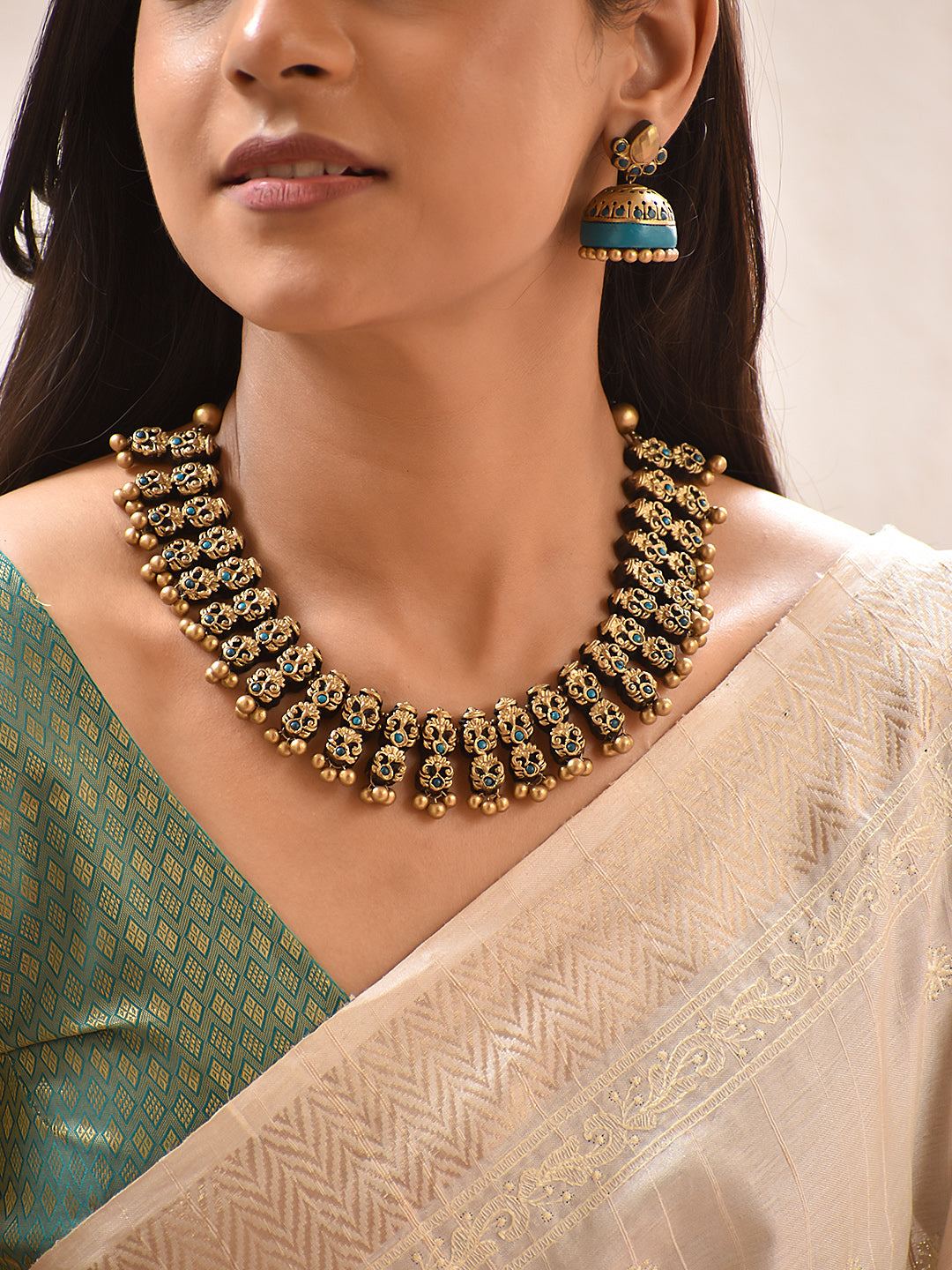 Ambarini — Blue Stone Temple Design Necklace