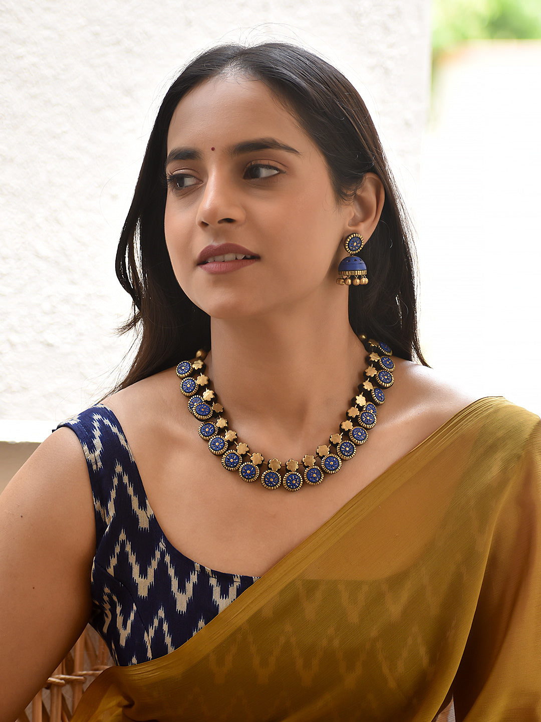 Megha — Blue Floral Disc Necklace