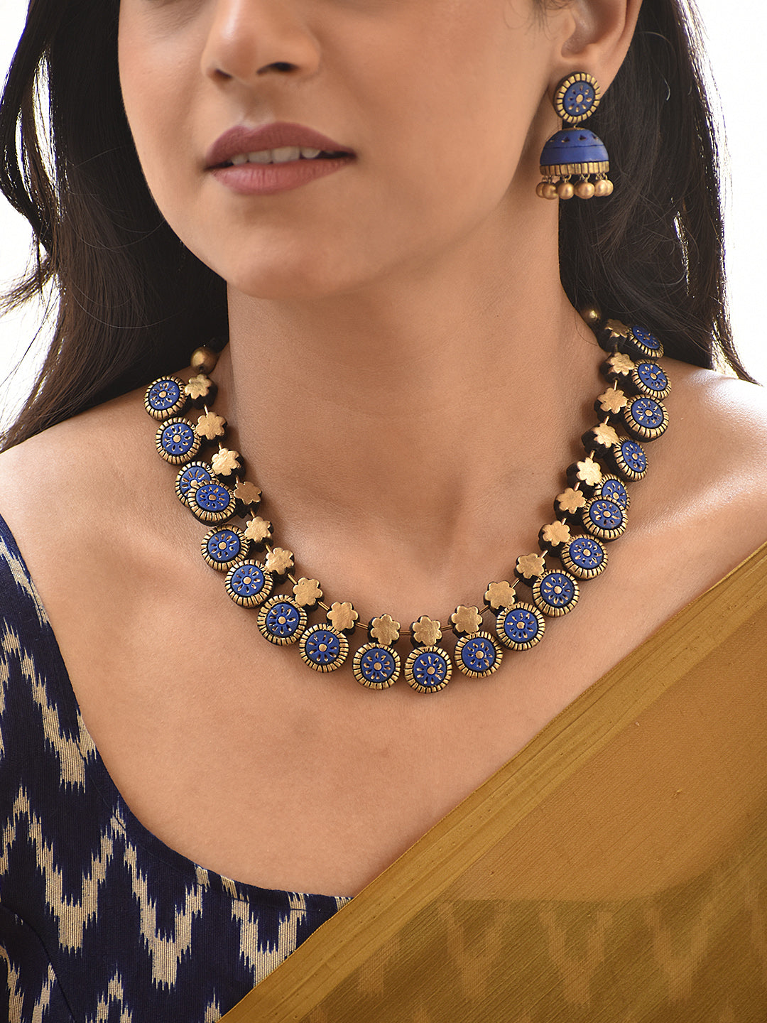 Megha — Blue Floral Disc Necklace