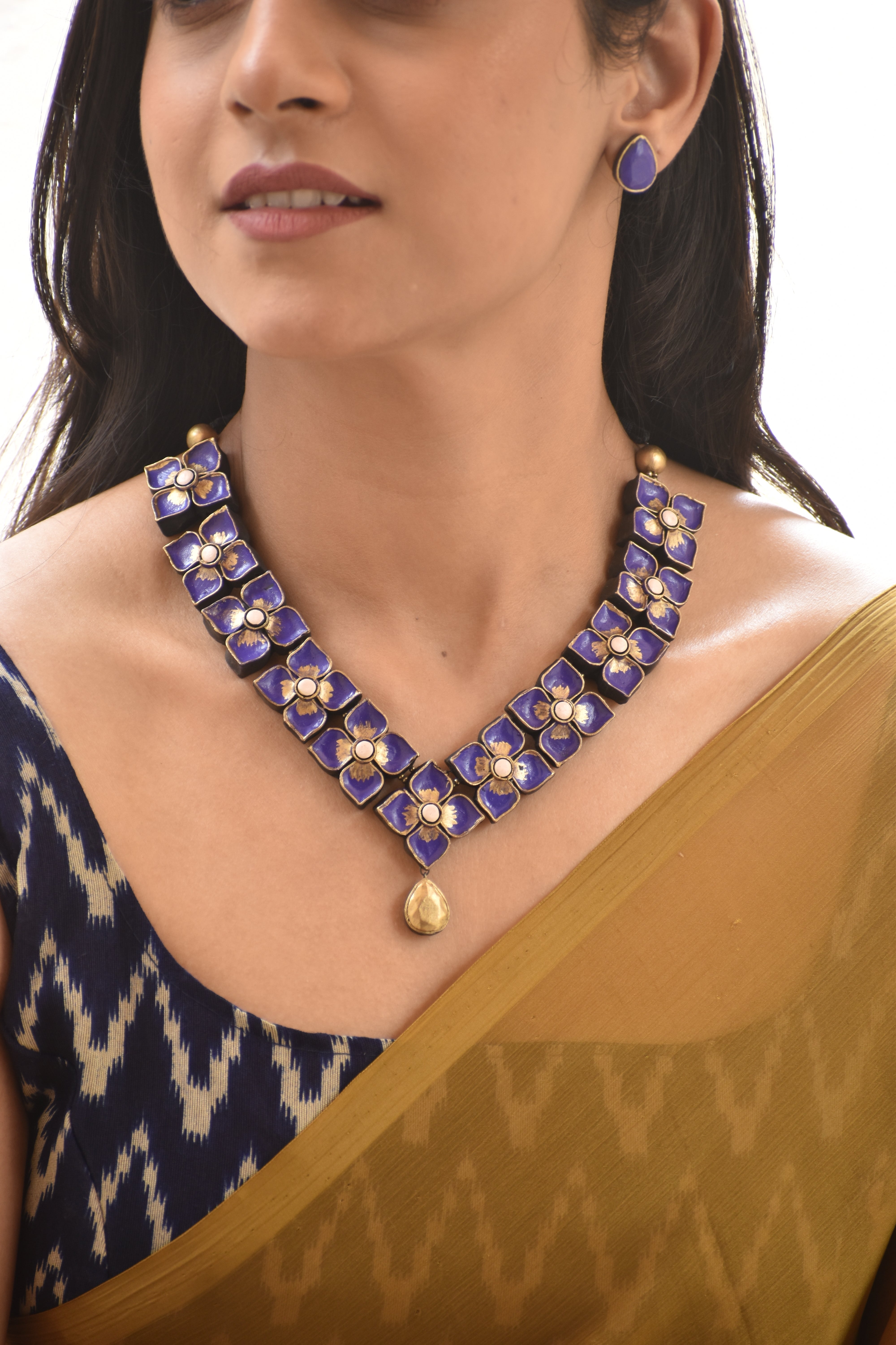 Terracotta Purple Floral Motif Necklace