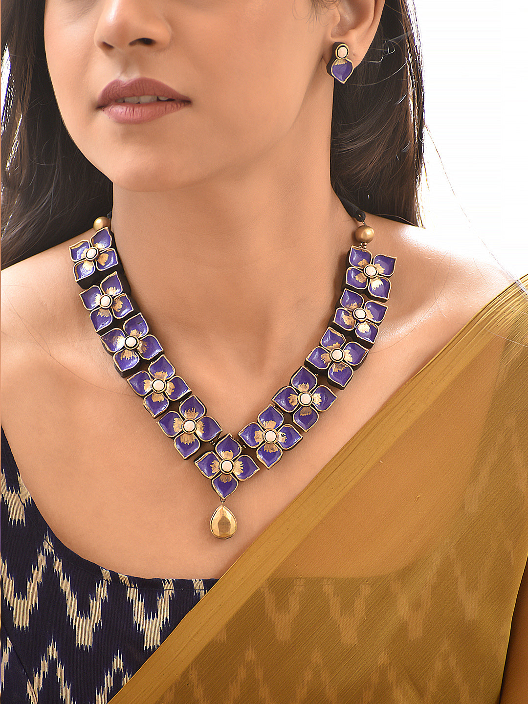 Lochana — Purple Floral Tile Design Necklace Set