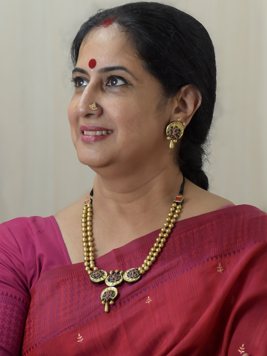 Handcrafted Terracotta Antique Gold Choker Set with Red Floral Motifs