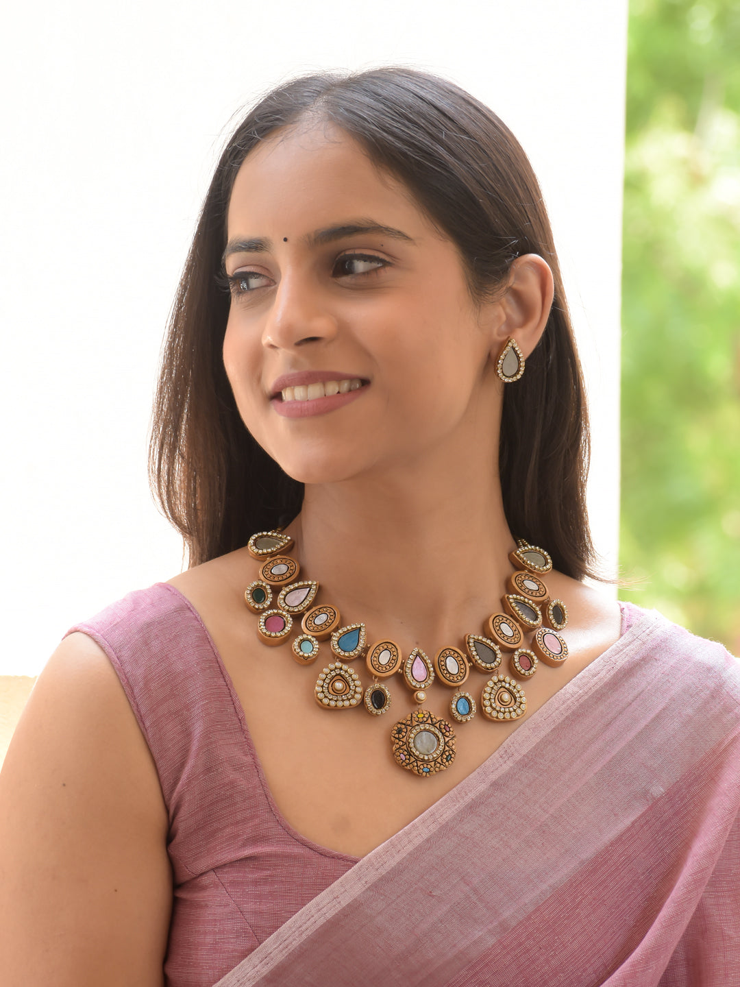 Multicolor Mirror Antique Statement Necklace Set