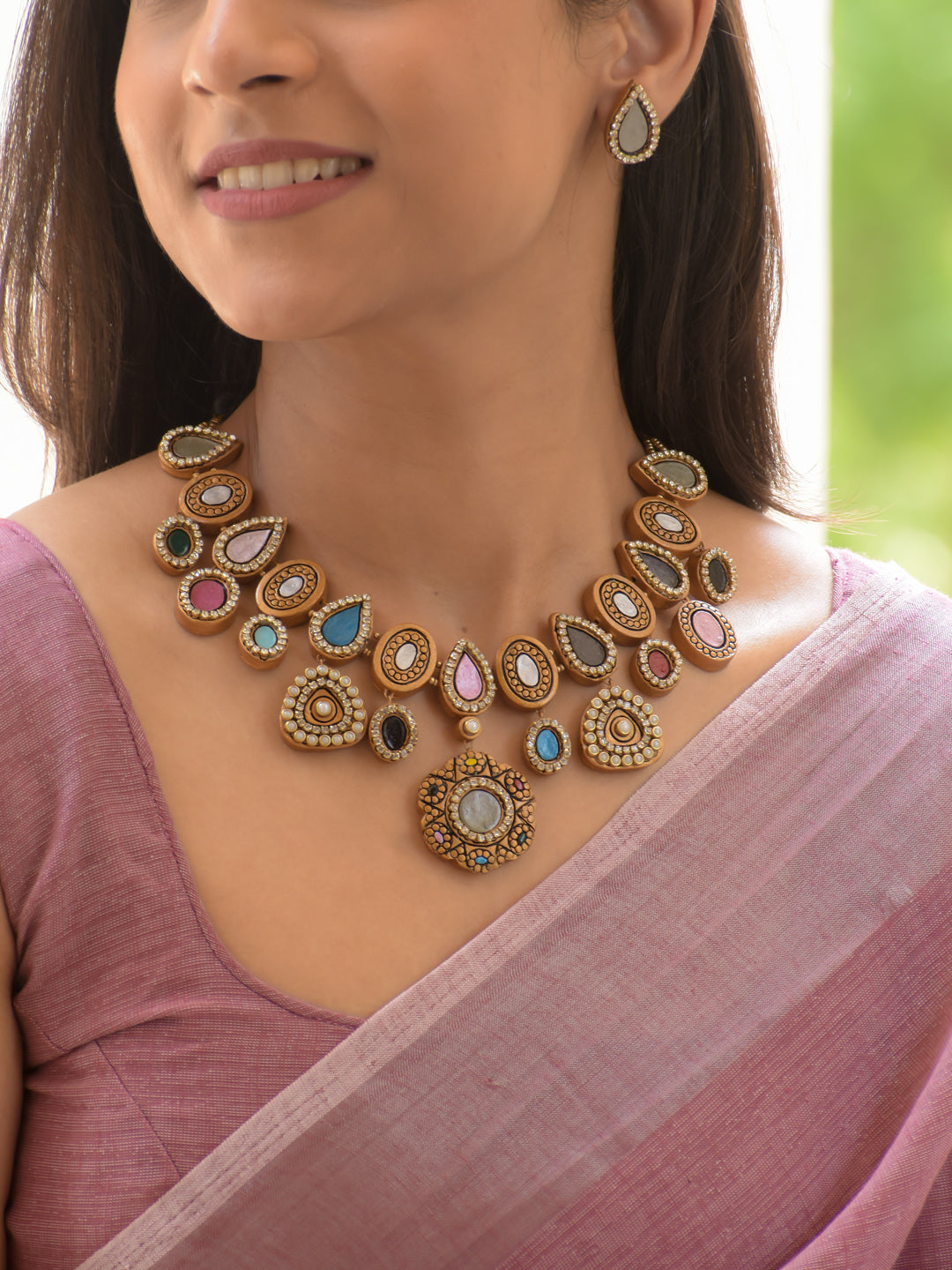 Multicolor Mirror Antique Statement Necklace Set
