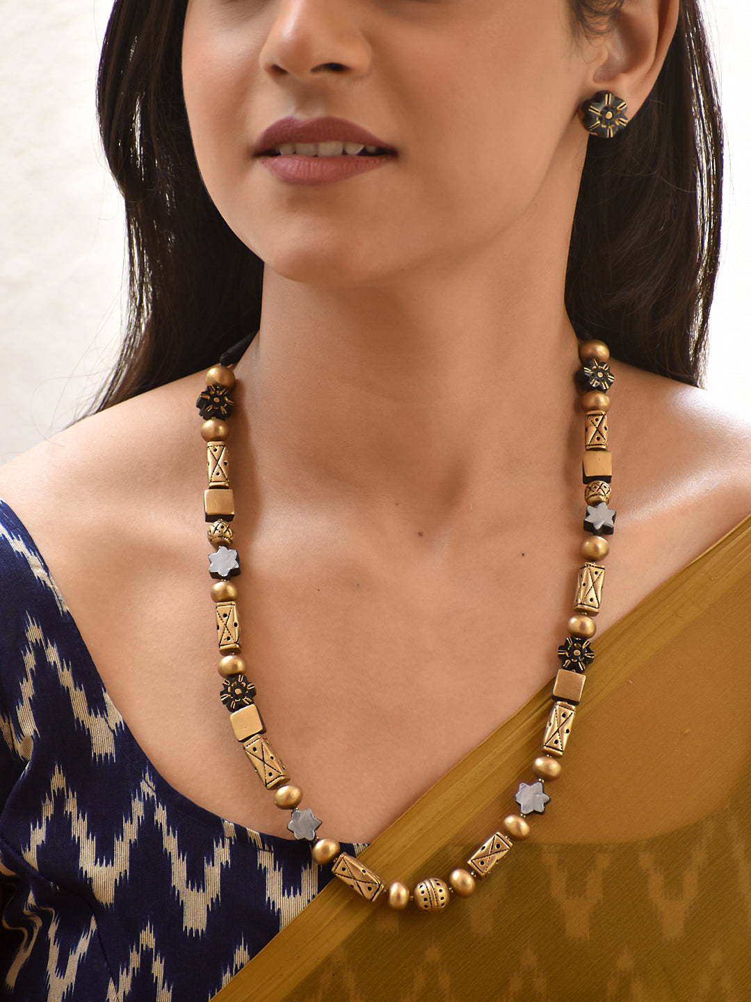 Prithvi — Rustic Bead Necklace with Metal Accents