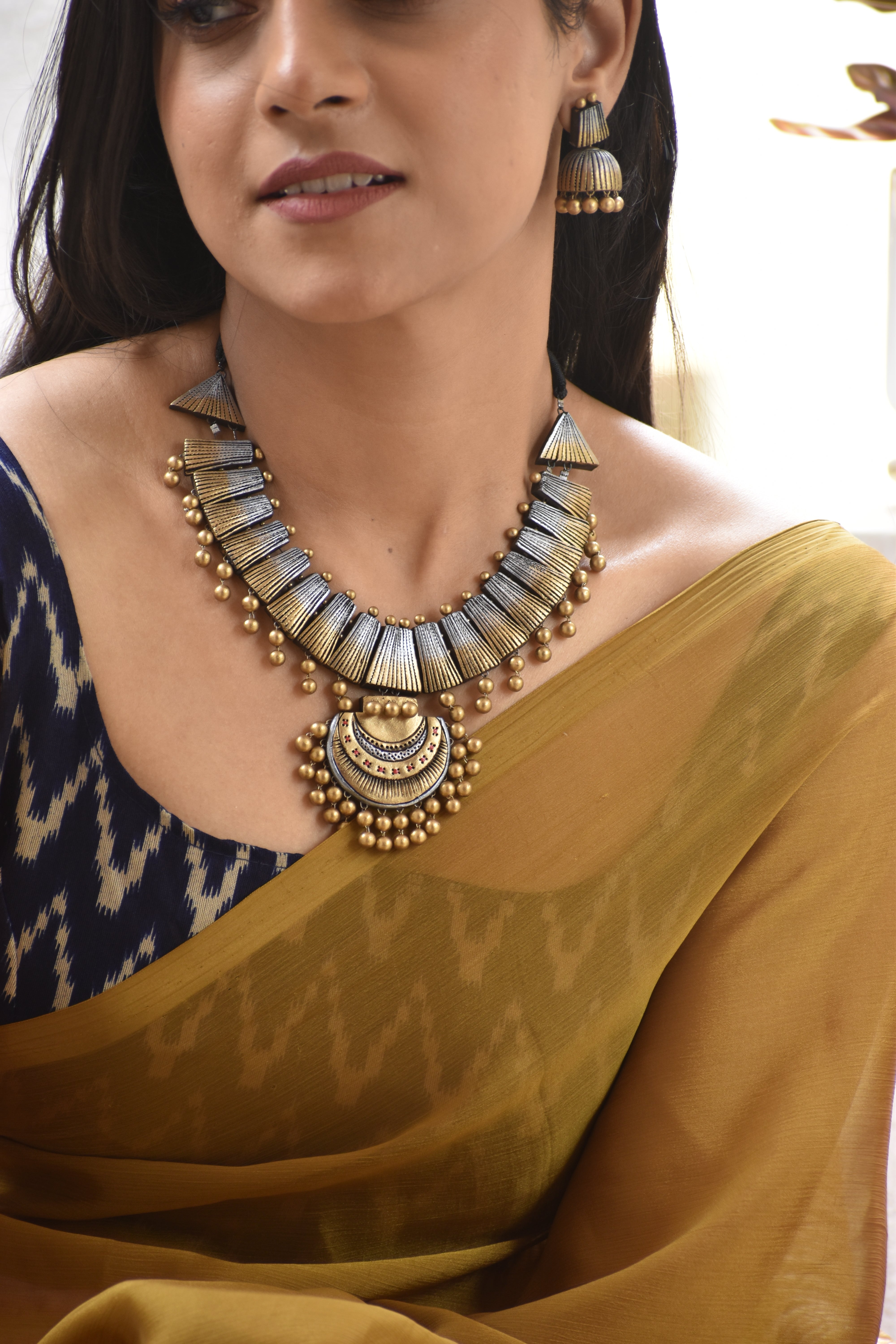 Terracotta Tribal Layered Statement Necklace