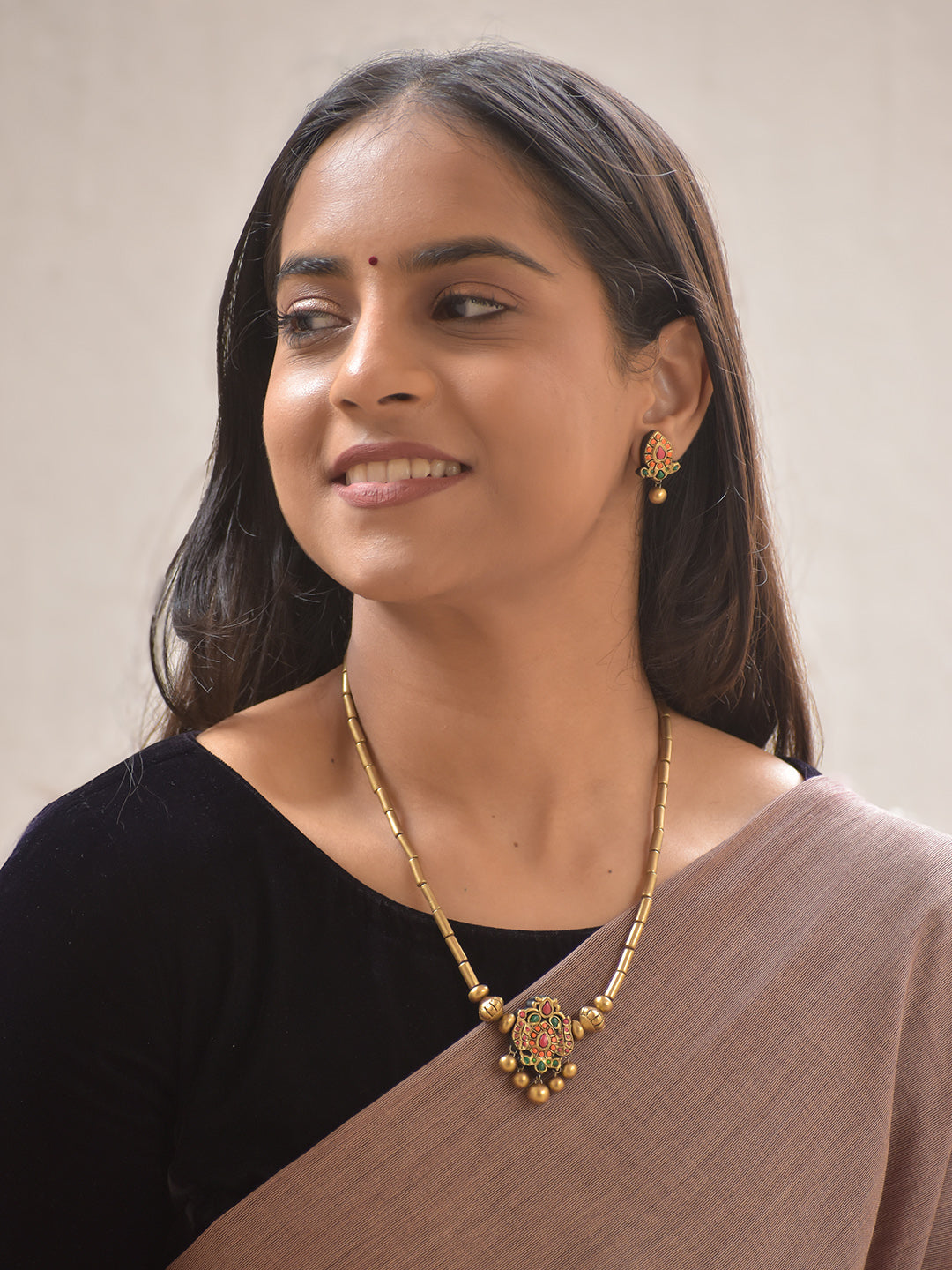Pushpa Mani Jhumka — Terracotta Charm Necklace Set With Jhumkas