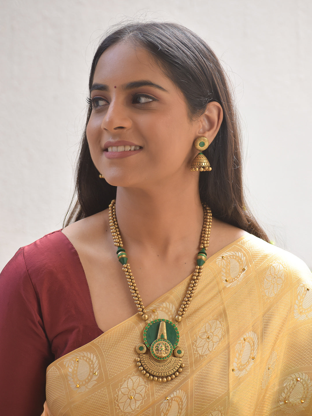 Kathakali Nritya Roopam — Kathakali Design Hand Painted Finish Terracotta Jewellery Set With Jhumkas