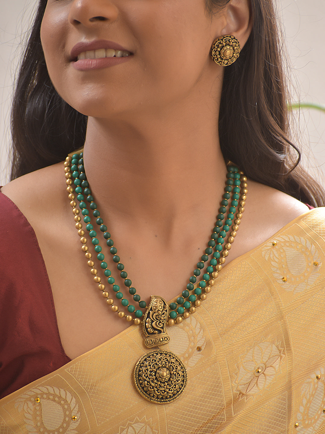 Mandala Pushpa Chakra — Mandala Terracotta Necklace Set With Studs