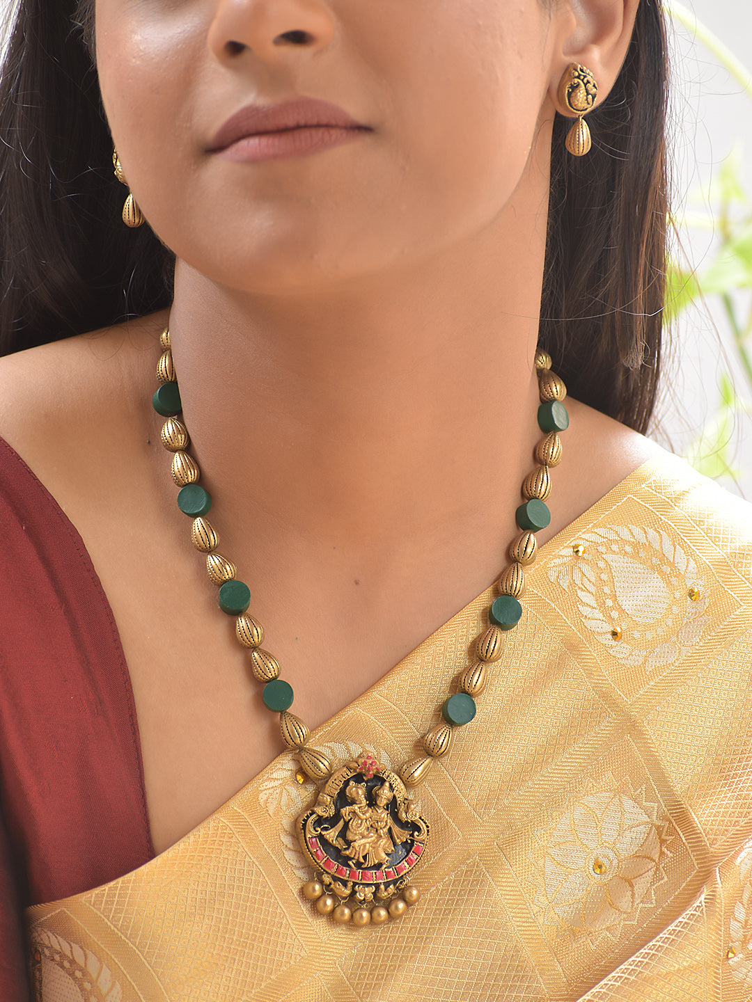 Radha-Krishna Prema — Terracotta Radha Krishna Necklace Set With Studs