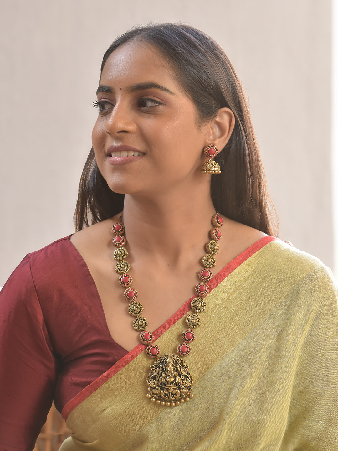 Ganesha-Vigraha Mangala — Lord Ganesha Terracotta Temple Necklace Set With Jhumkas