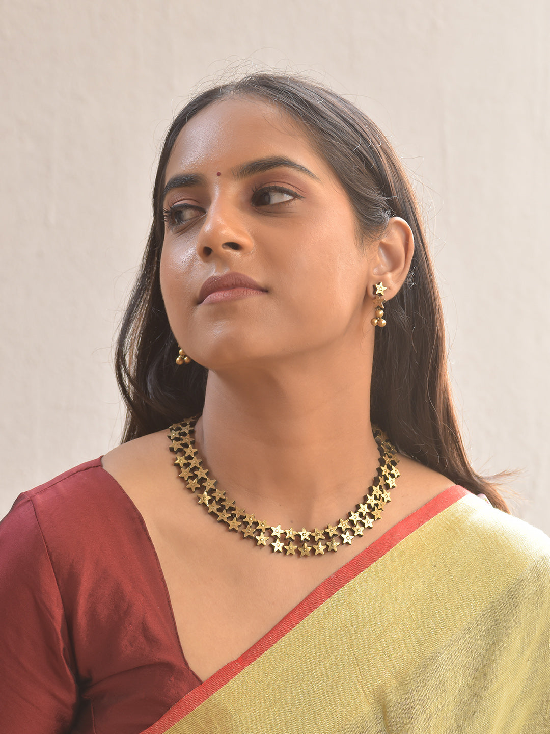 Nakshatra Pataka Mala — Starlit Terracotta Cascade Necklace Set With Studs