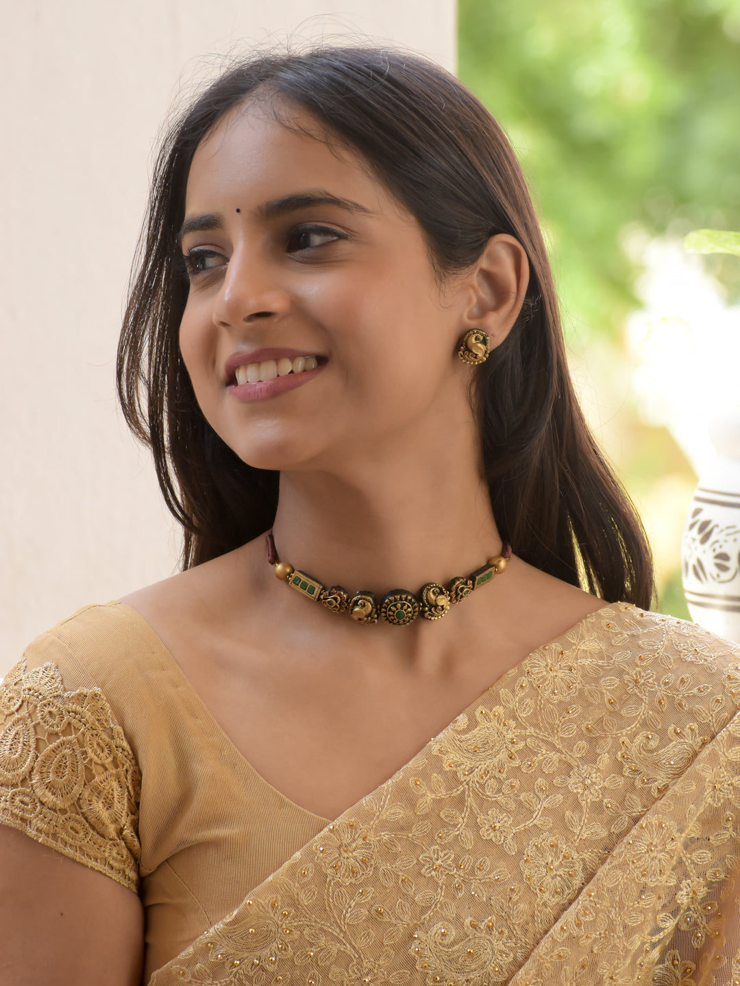 Peacock Motif Antique Gold Designer Choker Necklace Set