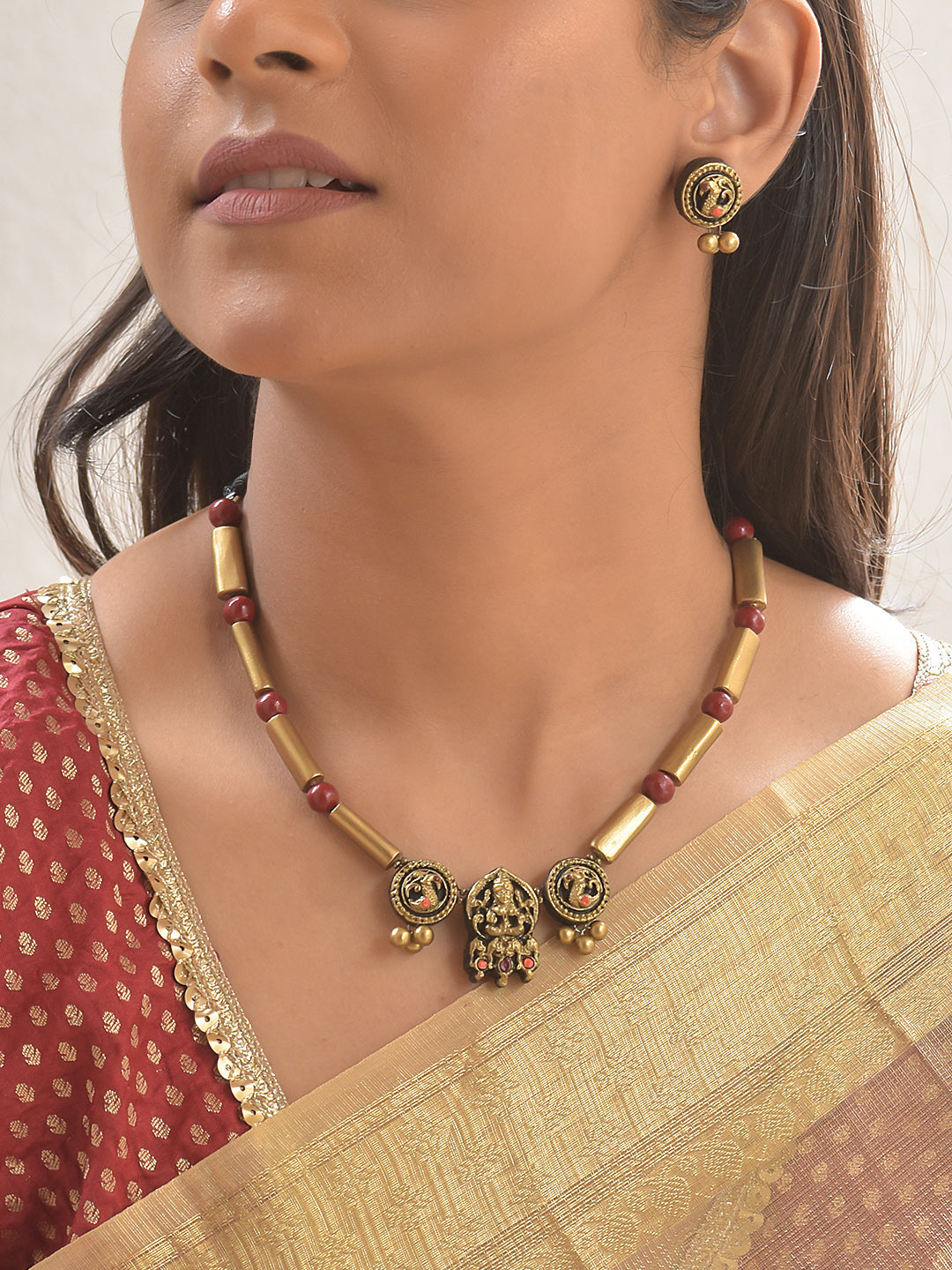 Sri Mani Alekhya — Terracotta Lakshmi Charm Necklace Set With Studs
