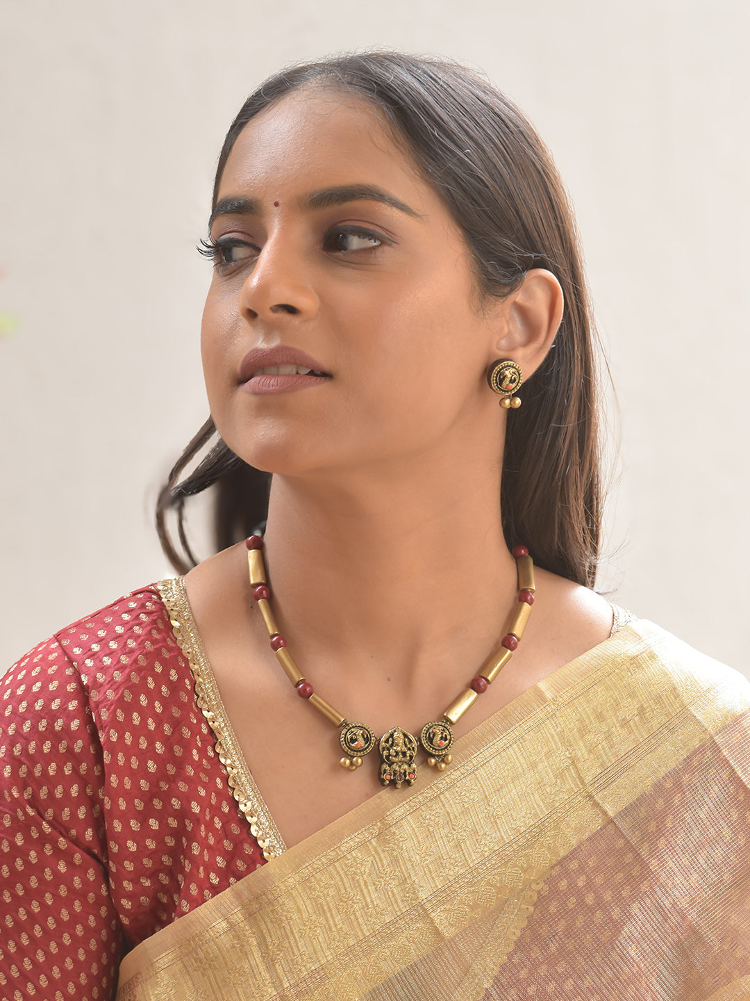 Sri Mani Alekhya — Terracotta Lakshmi Charm Necklace Set With Studs
