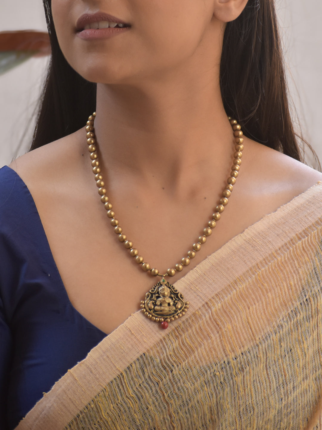 Handmade Terracotta Antique Gold Lakshmi Pendant Necklace