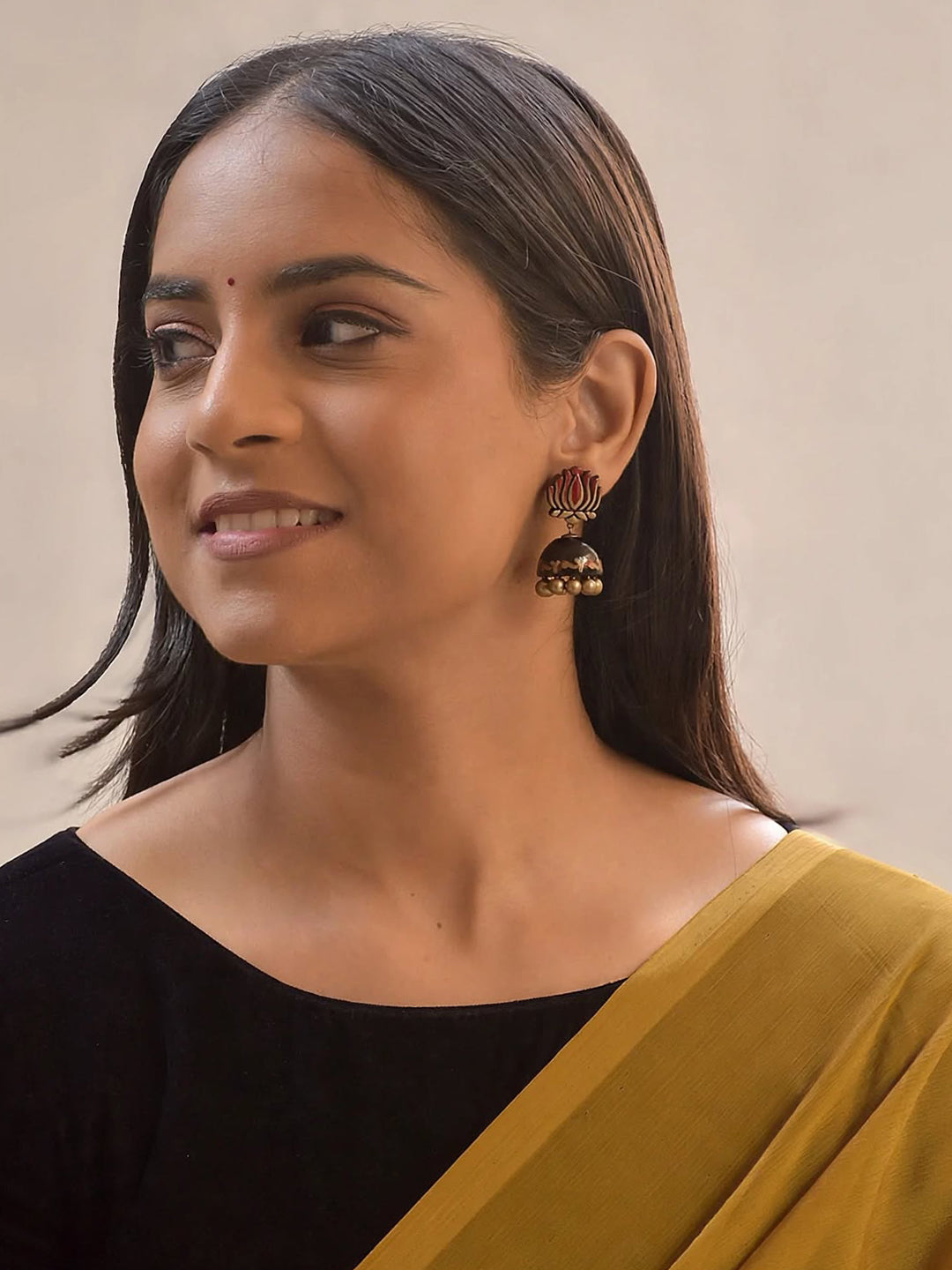 Pankaja – Handmade Red Lotus Black Jhumka Earrings