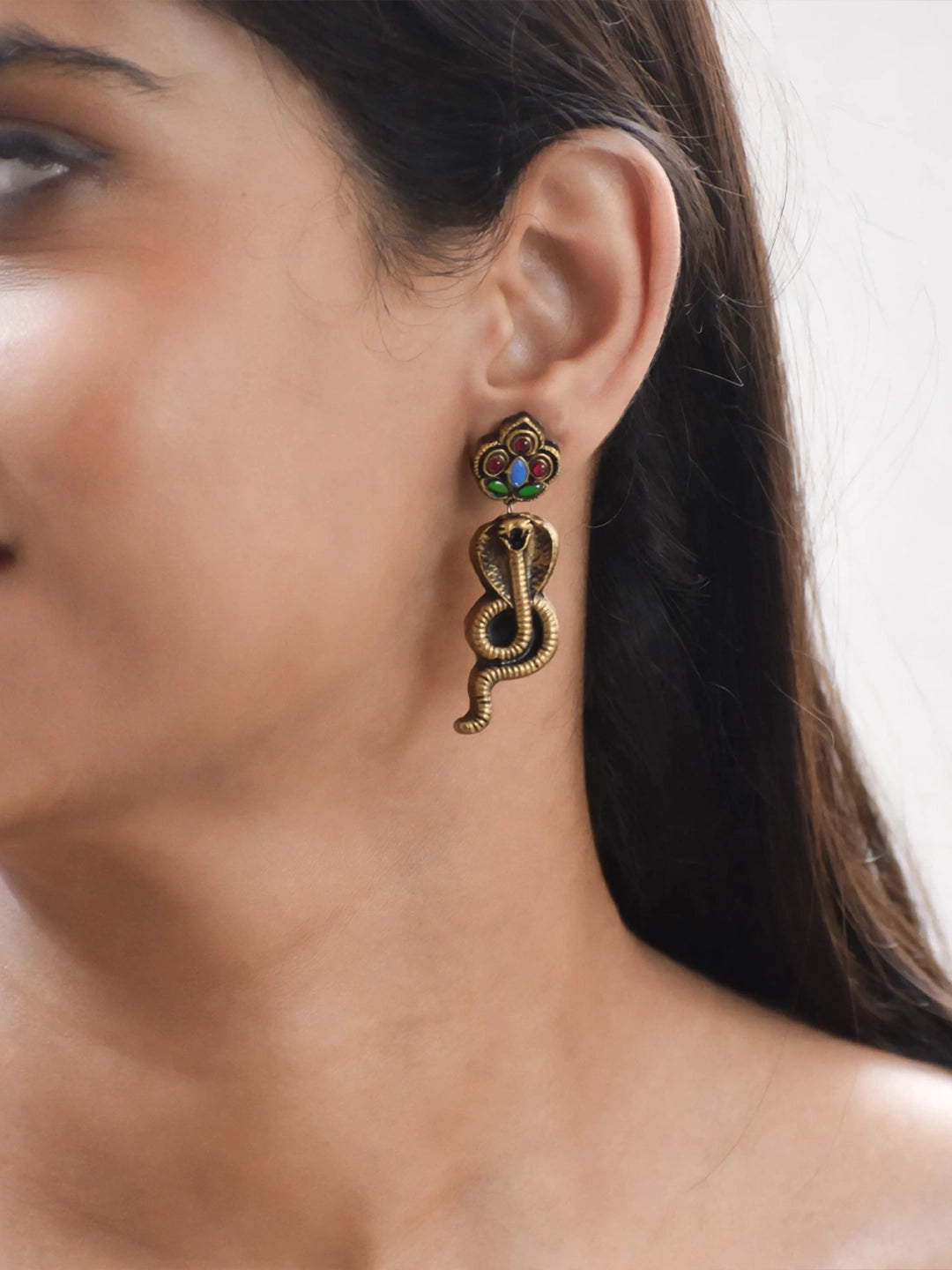 Nagamandala Swirl Blue Stone Drop Earrings