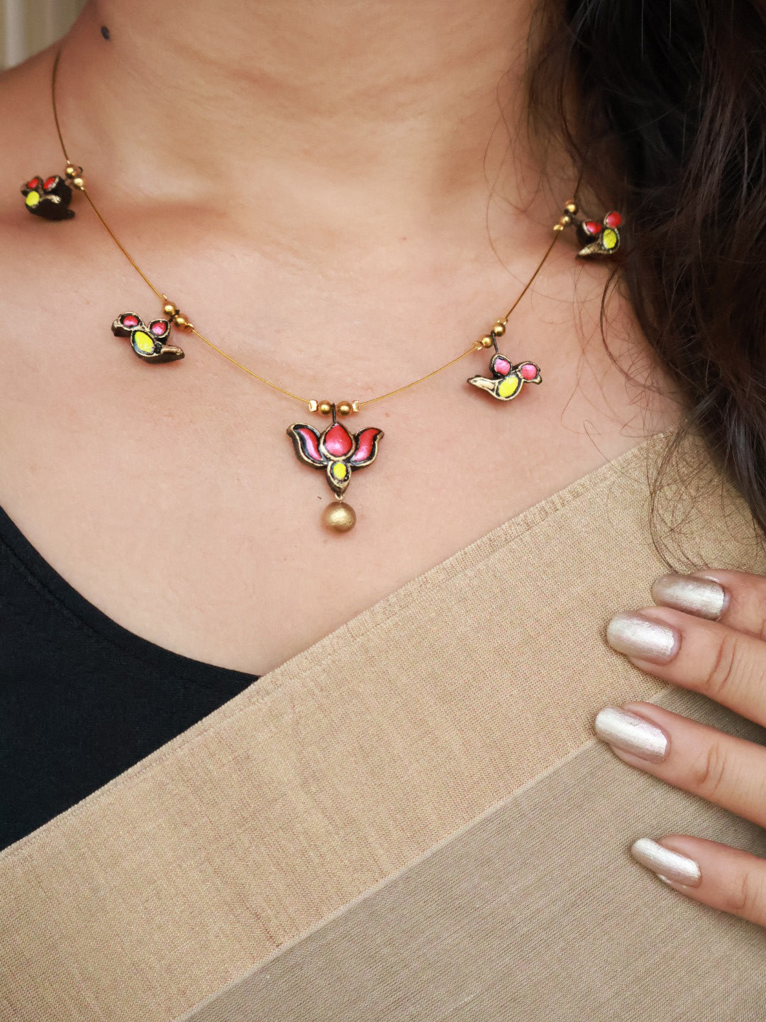 Minimal Lotus Motif Handmade Terracotta Necklace Set