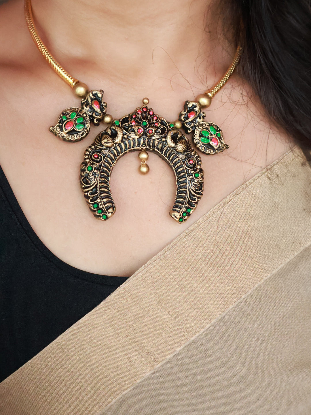 Antique Temple Crescent Statement Terracotta Necklace Set