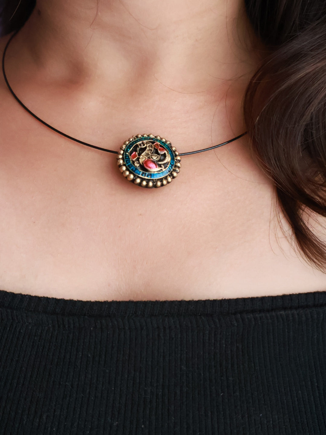 Bohemian Round Tribal Pendant Cord Terracotta Necklace Set