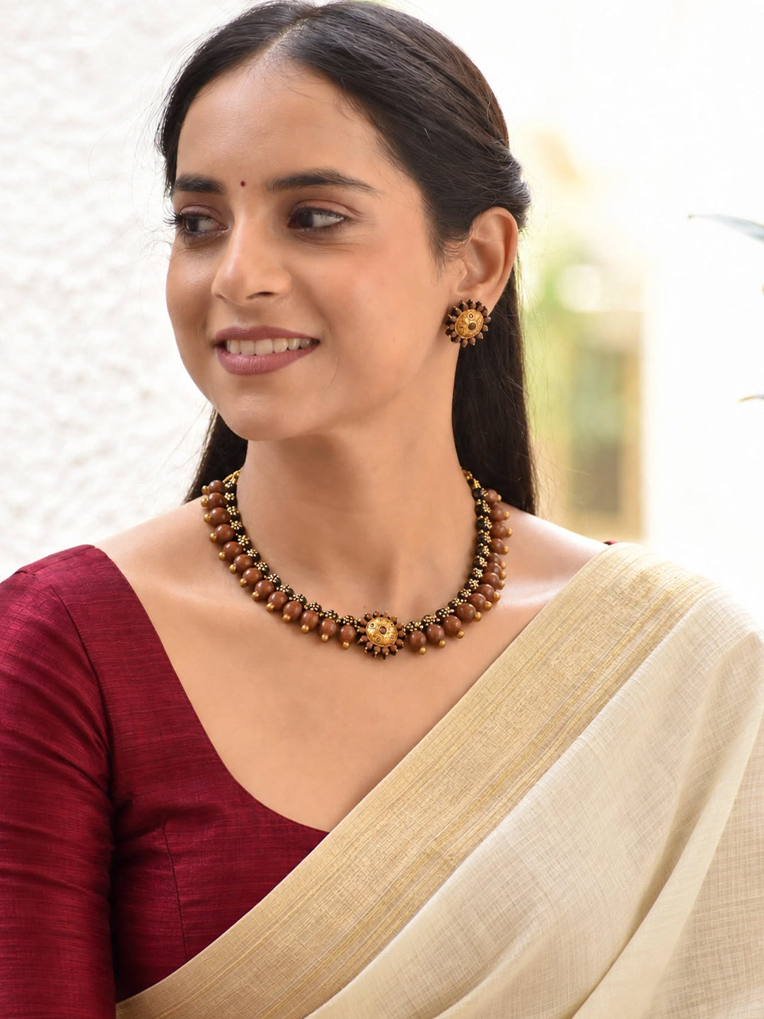Mrittika – Handmade Earthy Brown Floral Necklace Set