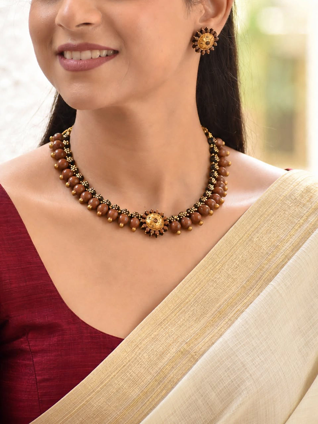 Mrittika – Handmade Earthy Brown Floral Necklace Set
