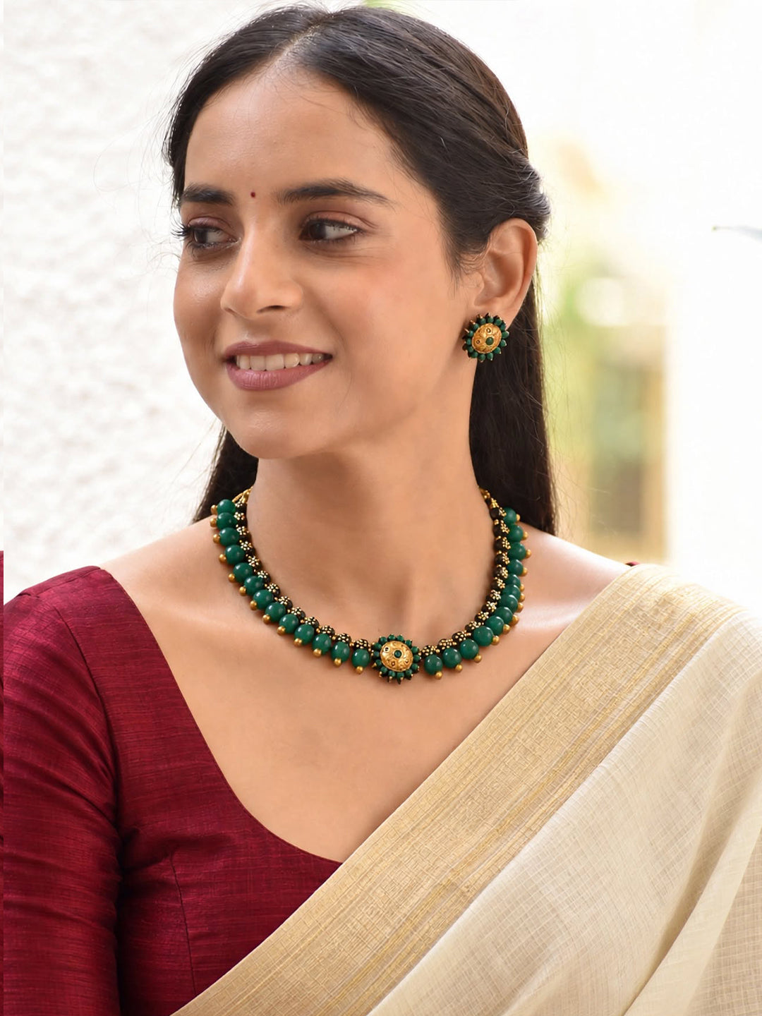 Haritha – Handmade Emerald Green Floral Necklace Set