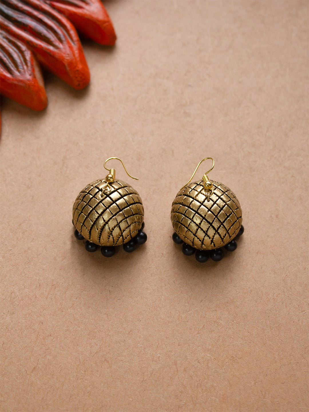 Rhombus Design Hand Painted Terracotta Earrings