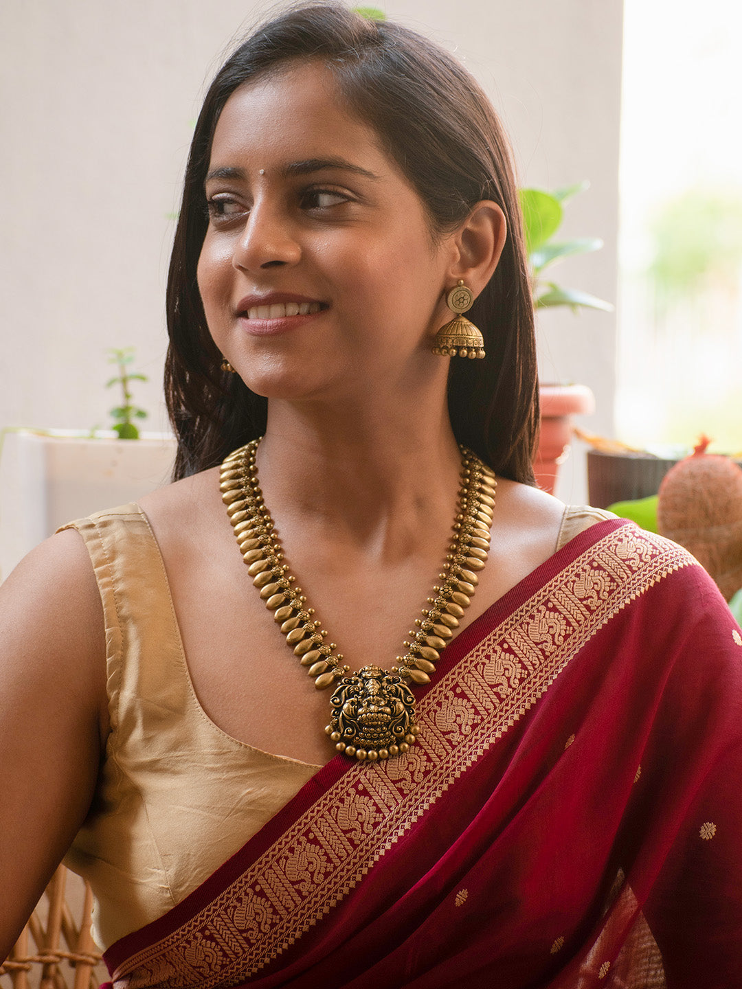 Antique Gold Lakshmi Design Handmade Terracotta Necklace Set