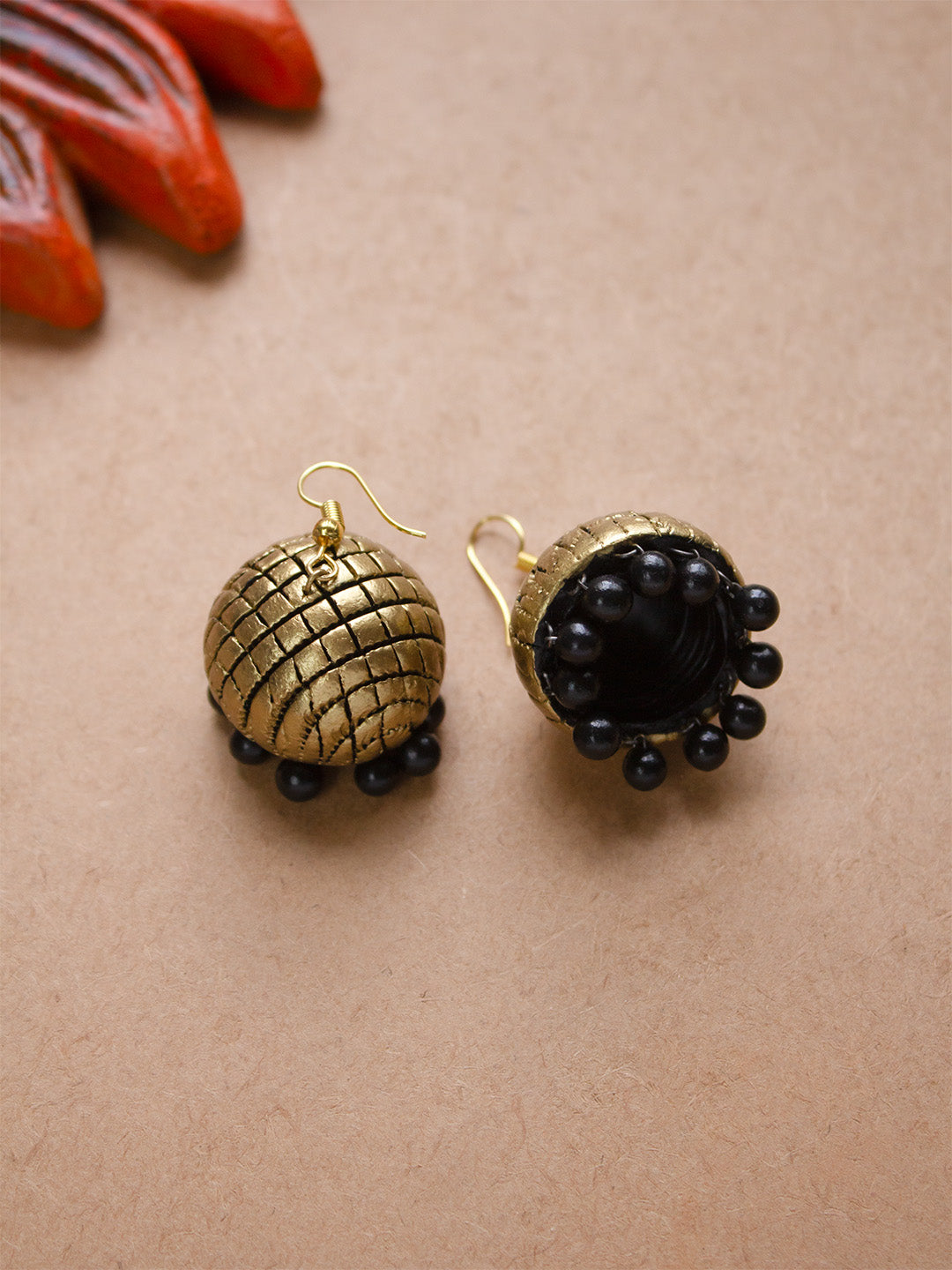 Rhombus Design Hand Painted Terracotta Earrings