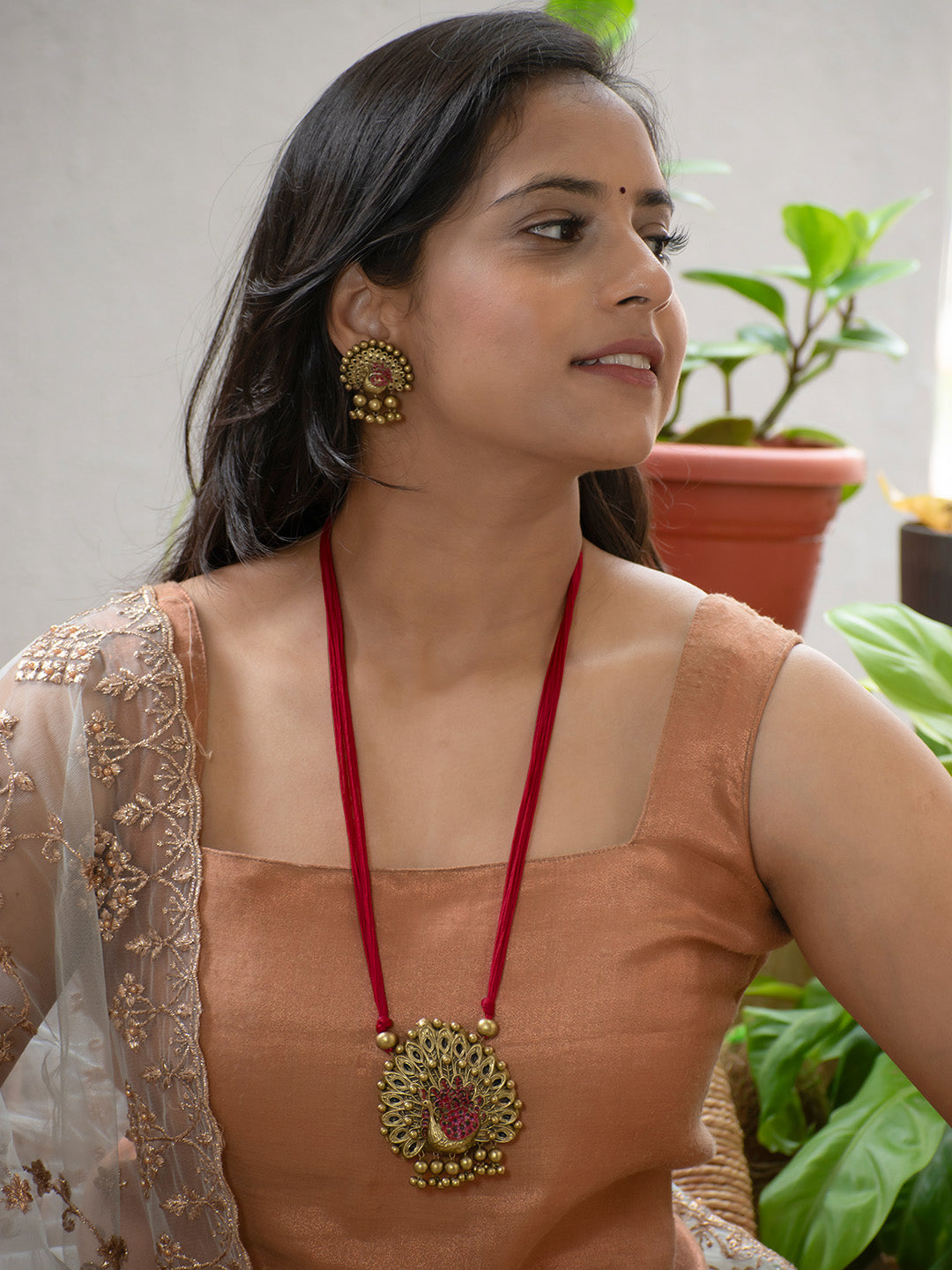 Gold and Maroon Design Handmade Terracotta Necklace Set