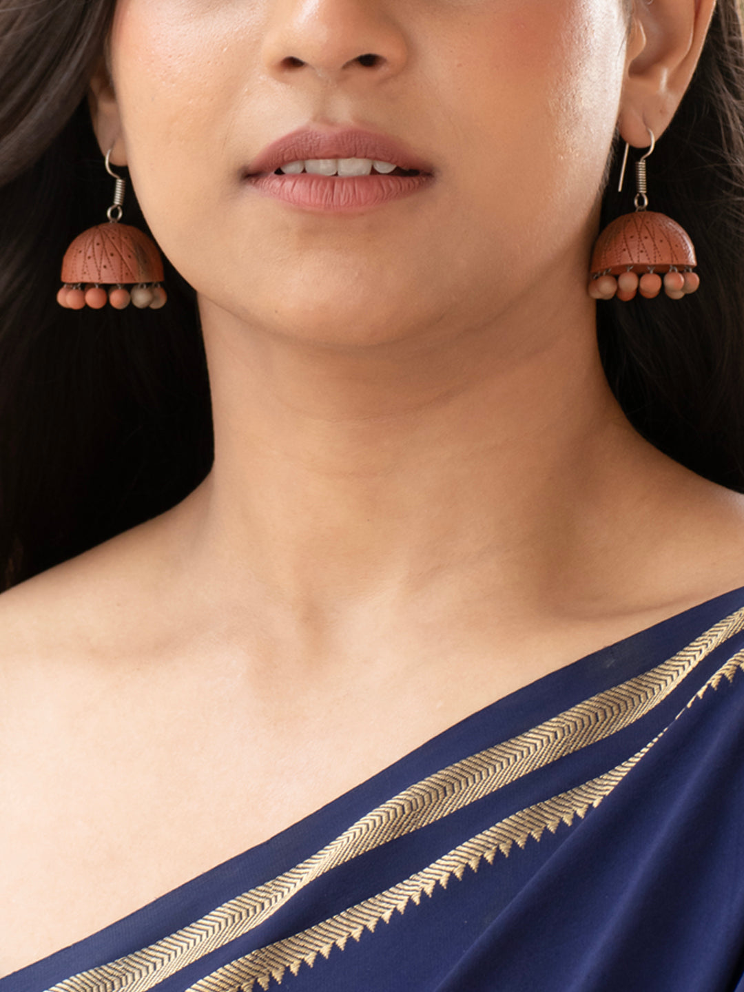 Bold Natural Shade Kiln Fired Terracotta Brown Jhumka Dangling Hanging Earring