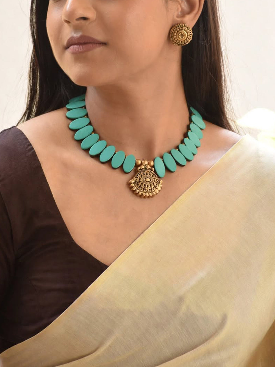 Oval Design Hand Painted Terracotta Jewellery Set