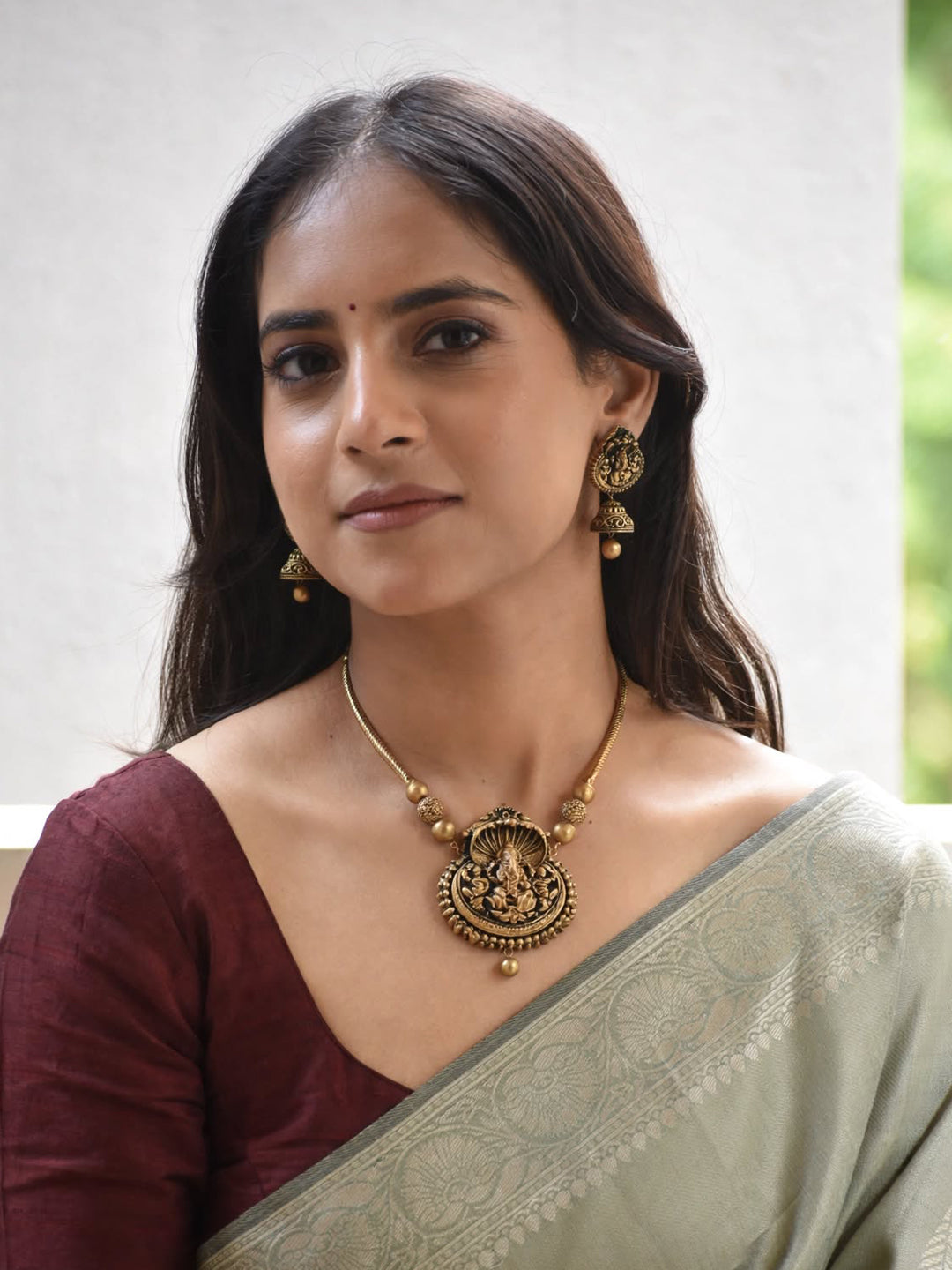 Antique Gold Lakshmi Design Temple Hasli Handmade Terracotta Necklace Set