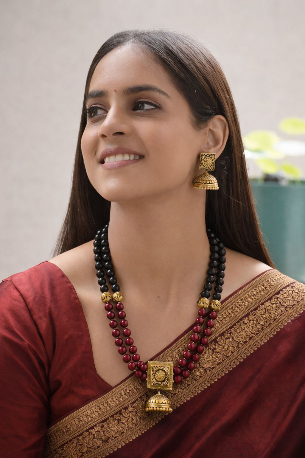 Noir Viraasat 🖤 — The Royal Terracotta Dual Strand Necklace with Jhumka Set