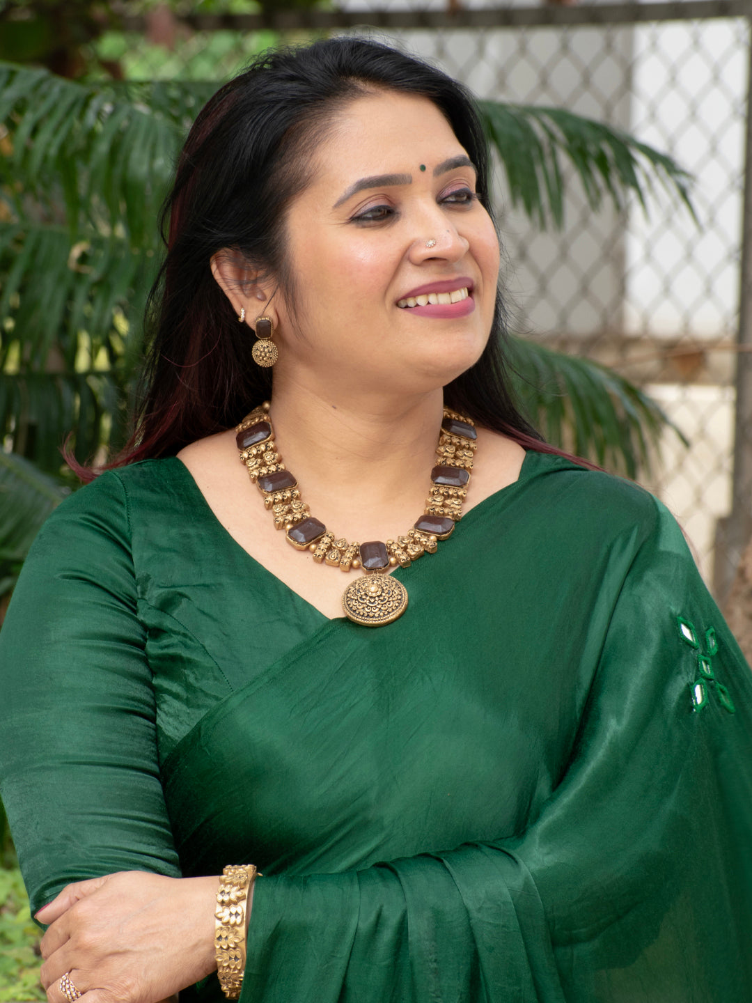 Roshni - radiance, light Antique Brown Stone Design Handmade Terracotta Statement Necklace Set