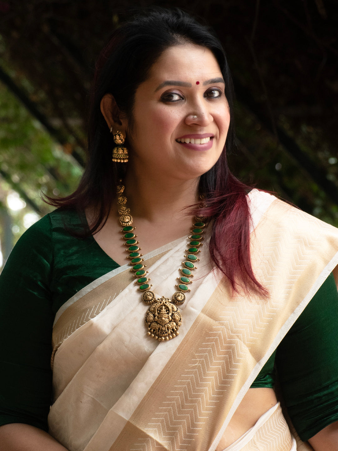 Rashmi - ray of light Lakshmi Temple Pendant Handmade Terracotta Long Necklace Set