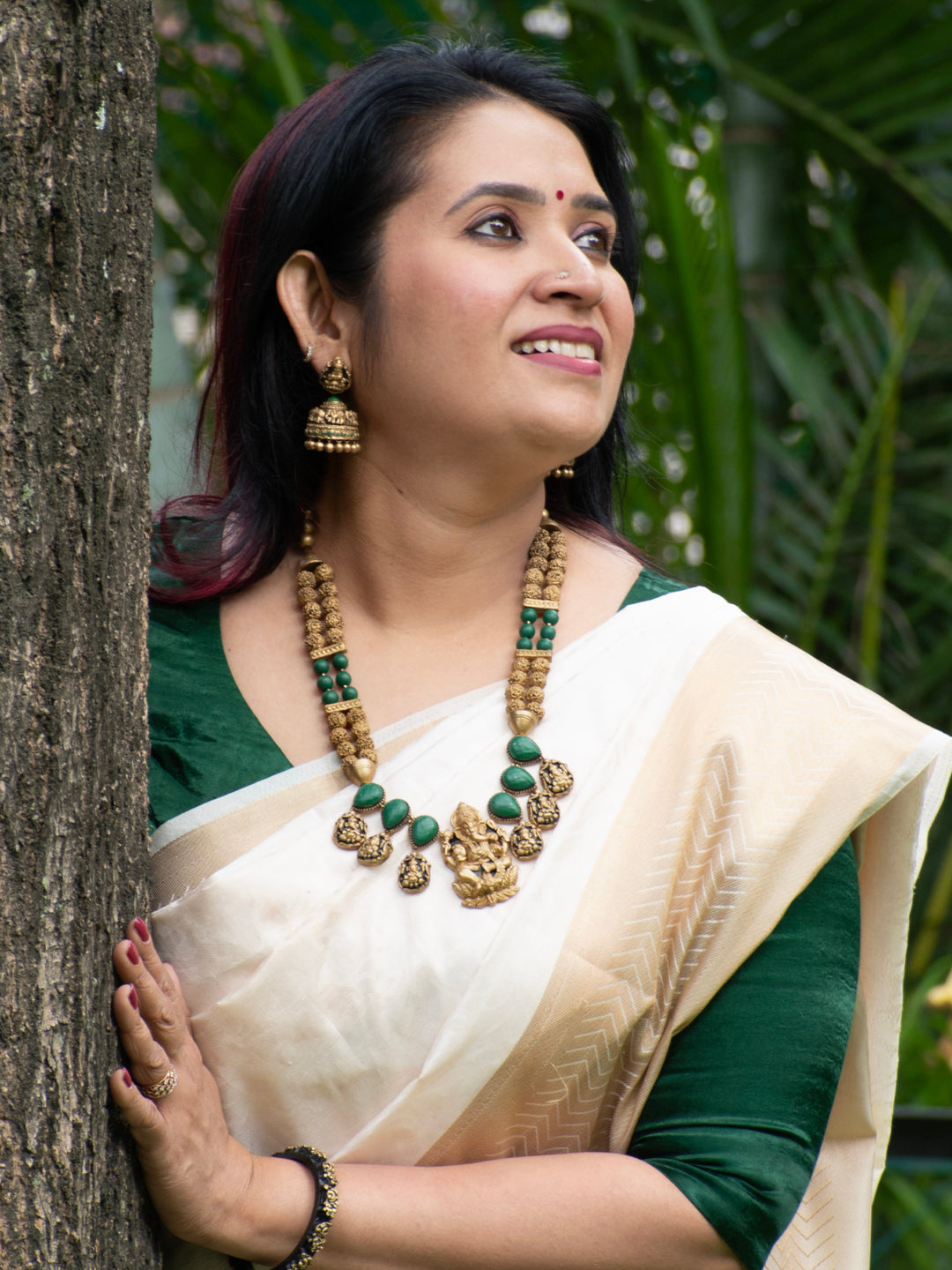 Terracotta Emerald Green Ganesha Necklace Set