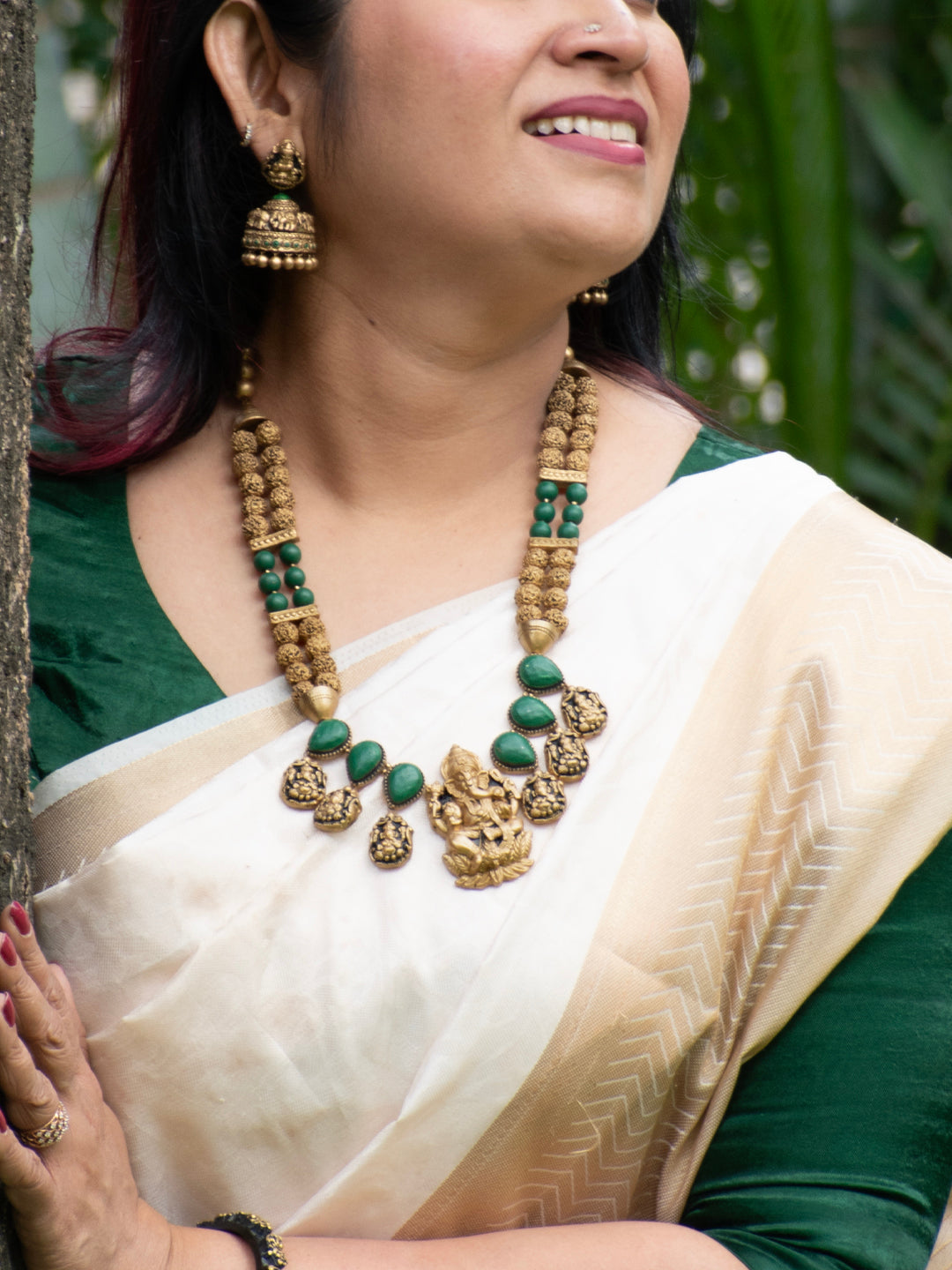 Terracotta Emerald Green Ganesha Necklace Set