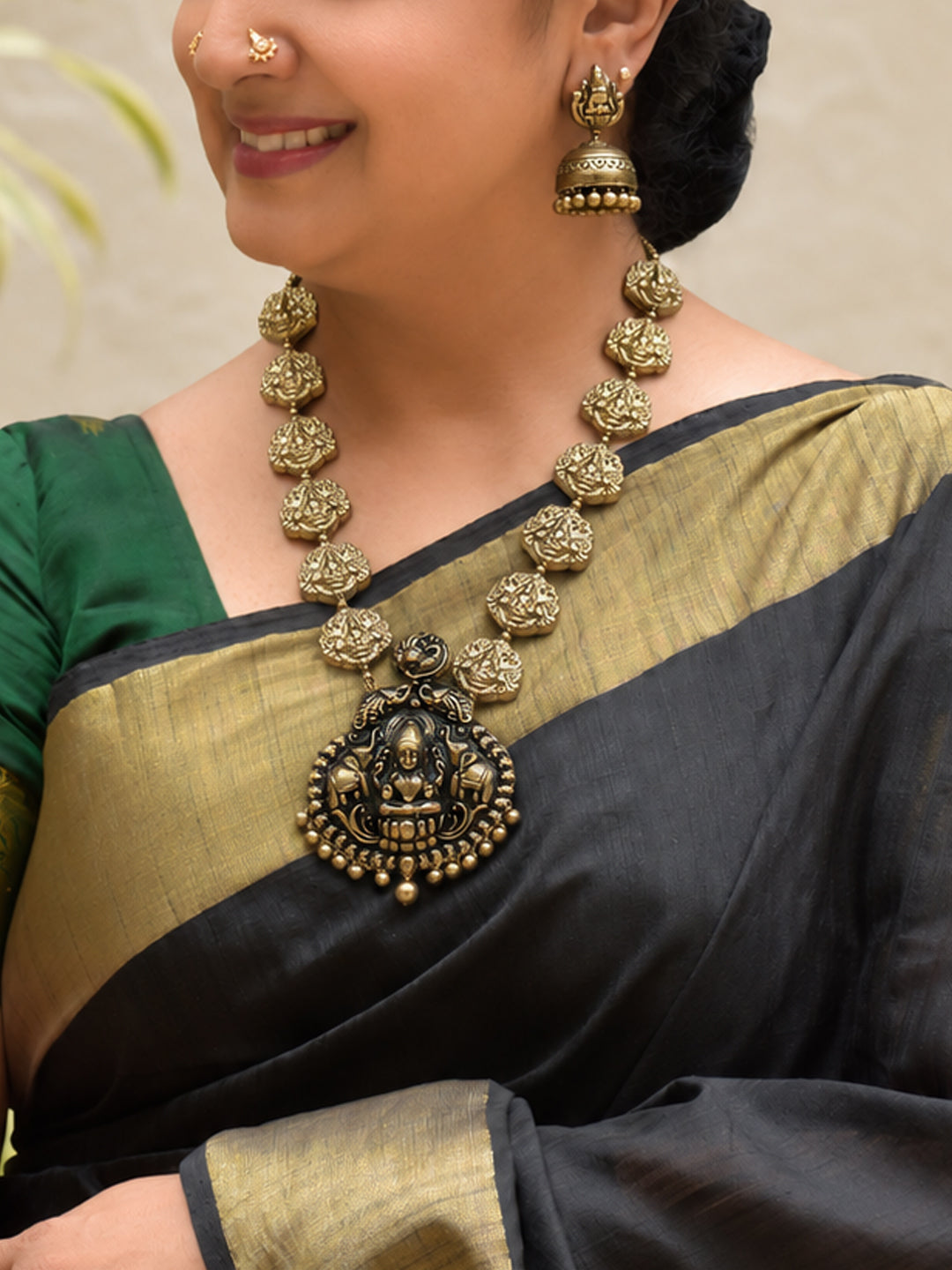 Antique Gold Color Lakshmi Design Terracotta Temple Necklace Set