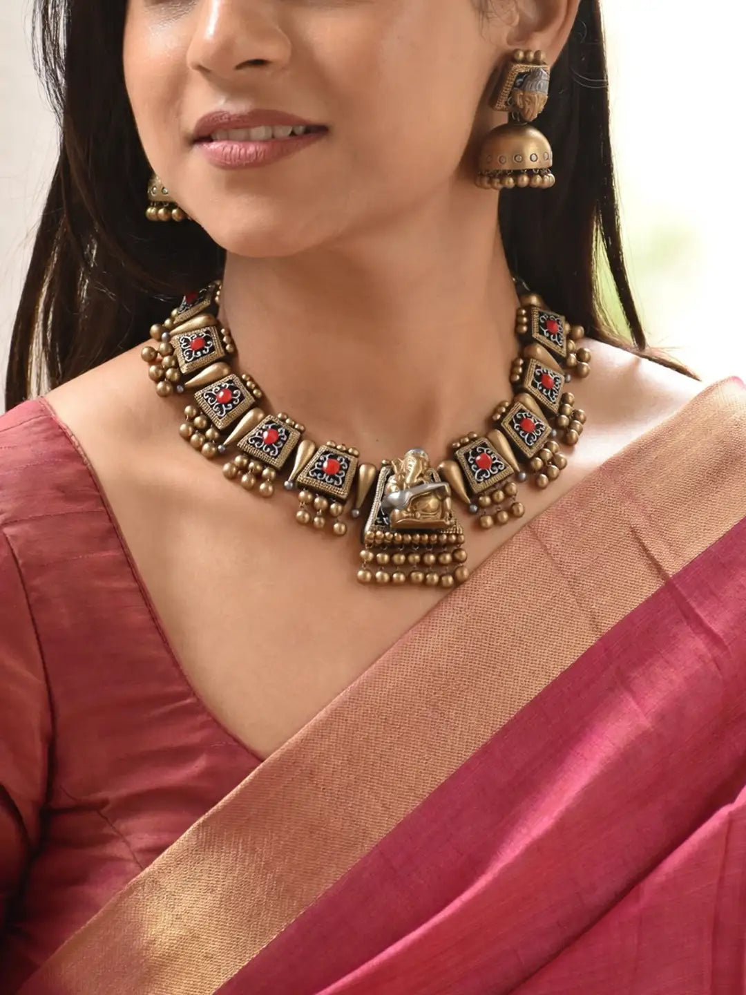 Manjari — Ganesha Design Hand Painted Terracotta Jewellery Set