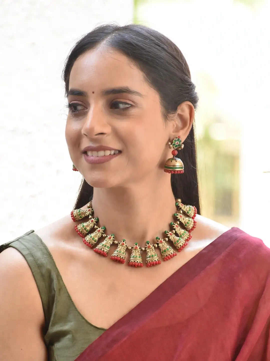 Bell Design Hand Painted Terracotta Jewelry Set