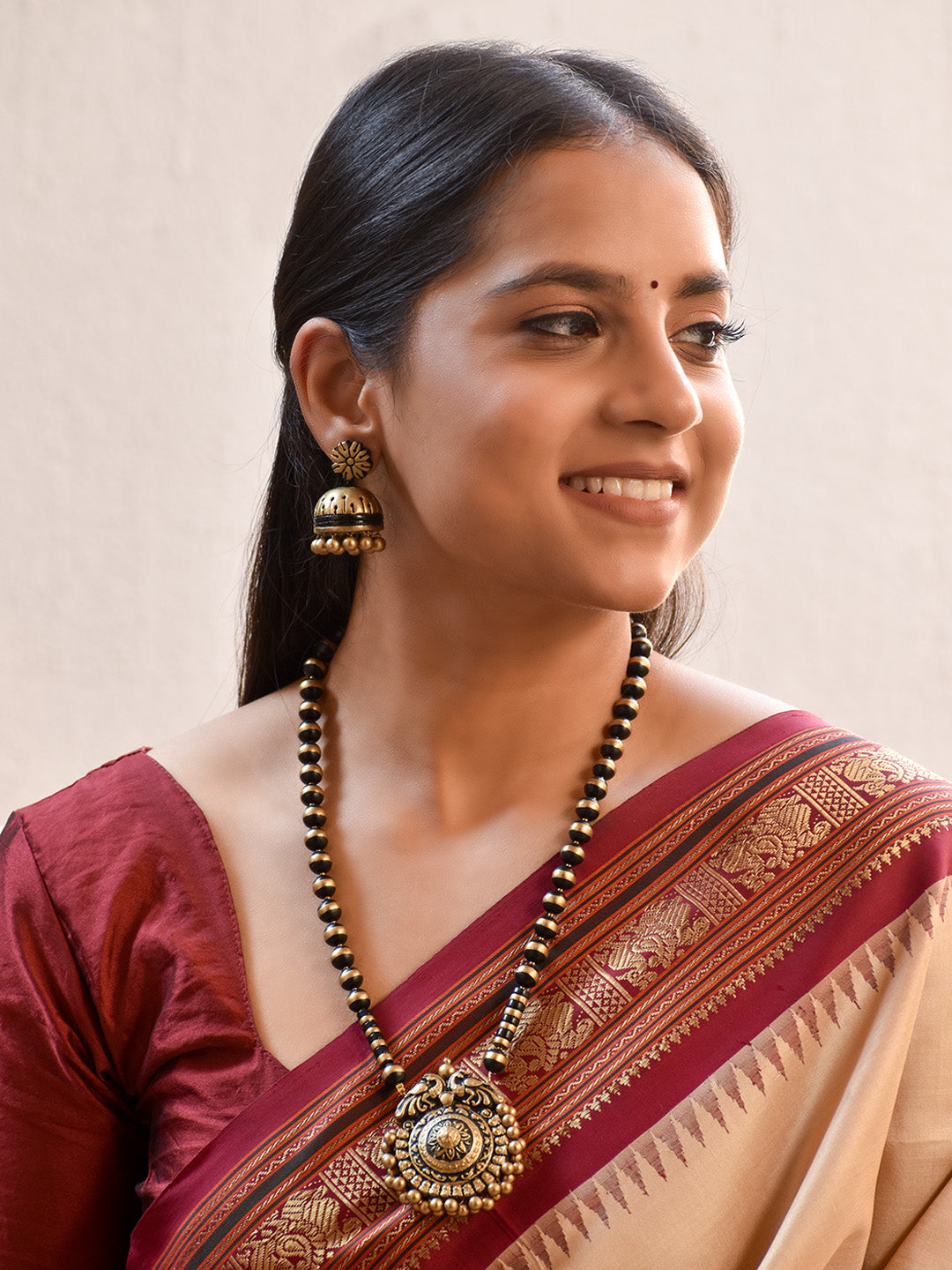 Mayurangana —  Handmade Terracotta Advaith Peacock Design Long Necklace Set