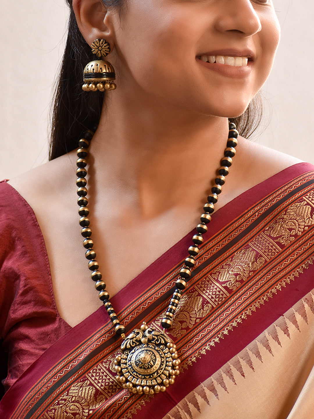 Mayurangana —  Handmade Terracotta Advaith Peacock Design Long Necklace Set